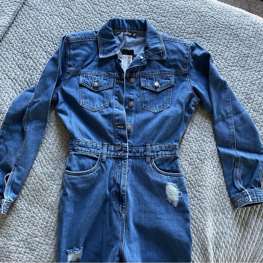 Denim Distressed Jumpsuit